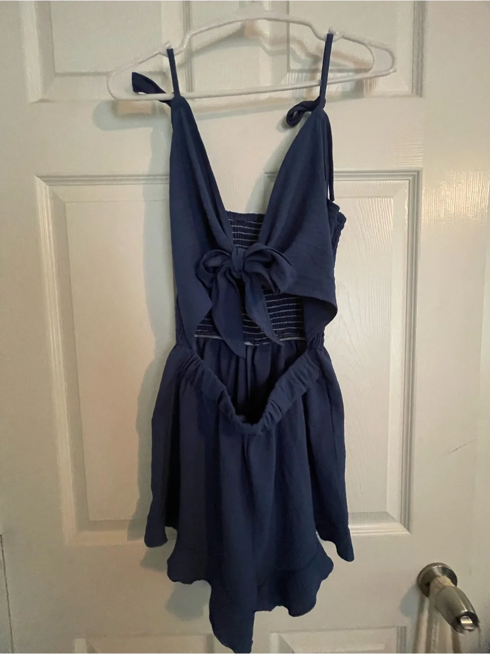 Girls Navy Blue Tie-Front One-Piece Romper